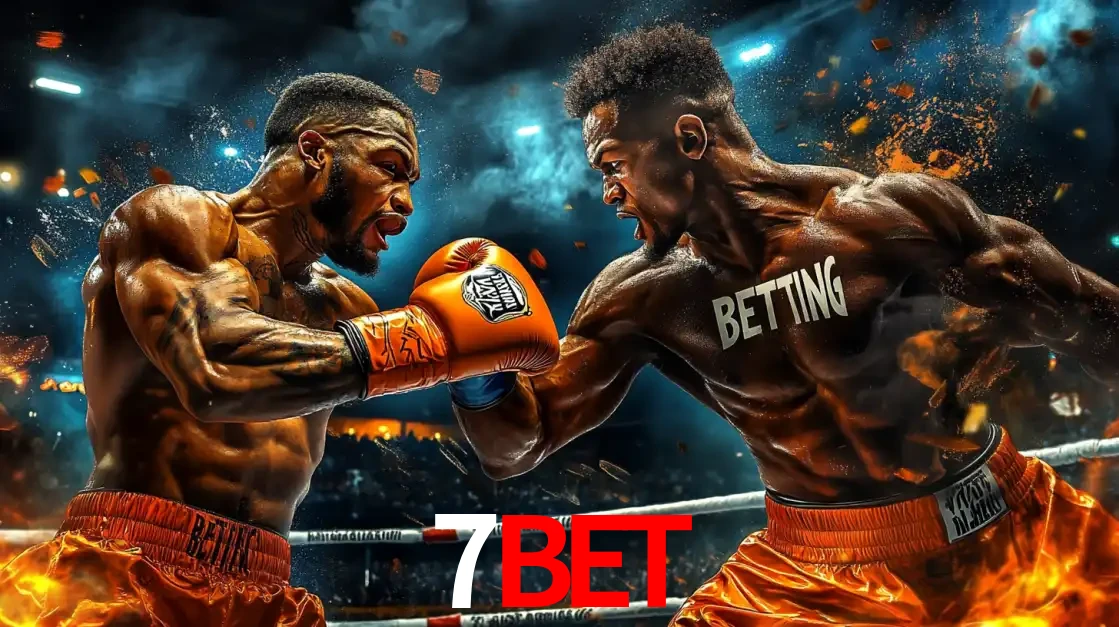 Dois boxeadores em uma luta intensa e explosiva, representando a adrenalina e as oportunidades de apostas em esportes de combate disponíveis na plataforma 7BET.