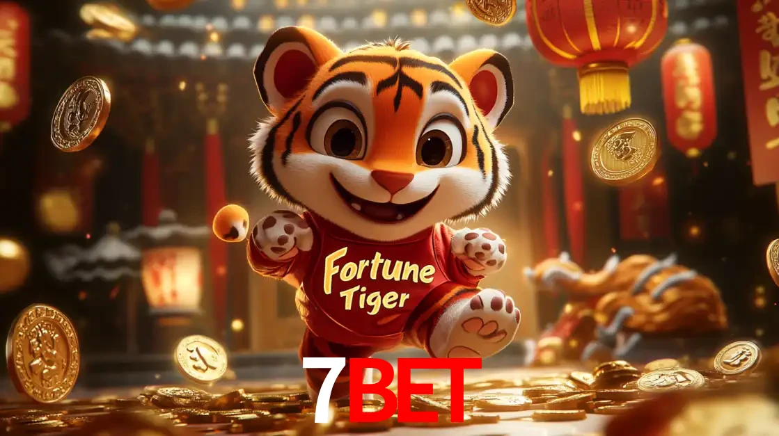 O alegre personagem do Fortune Tiger correndo sobre um caminho de moedas de ouro, simbolizando os grandes prêmios e a diversão do popular jogo de slot do 7BET.